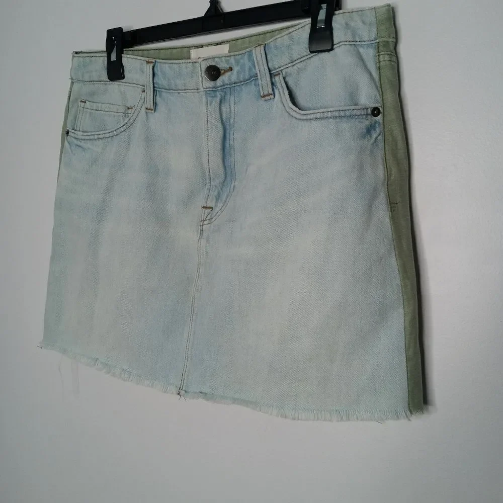 Frame Canteburry Blue Green Raw Hem Mixed Media Le Cargo Mini Denim Skirt 28